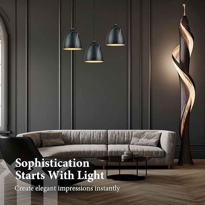 Modern Marble Pendant Light, 8.2"x7.9" Metal Hanging Light Fixture with Faux Black Stone Finish, 15"-72" Adjustable Line, E26 Socket for Office, Living Room, Dining Area – Midnight Stone