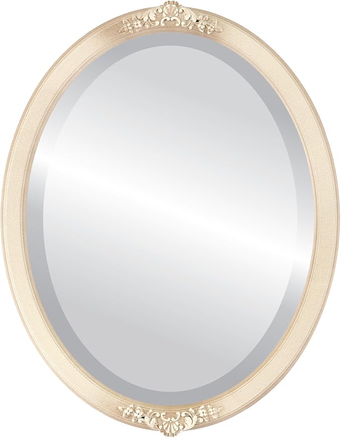 OVALCREST Oval Beveled Wall Mirror for Home Decor - Athena Style - Taupe - 26" x 22" Outside Dimensions