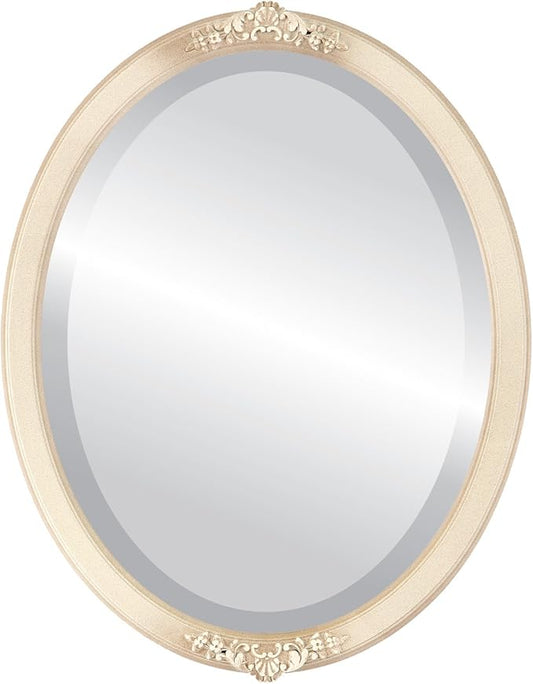 OVALCREST Oval Beveled Wall Mirror for Home Decor - Athena Style - Taupe - 26" x 22" Outside Dimensions