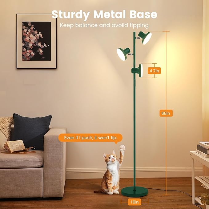 36W LED Tree Floor Lamp, Modern Dimmable Standing Lamp with Remote & Touch Control, 4 Color Temperatures, 3 Rotatable LED Light Floor Lamps for Living Room, Bedroom, Office
