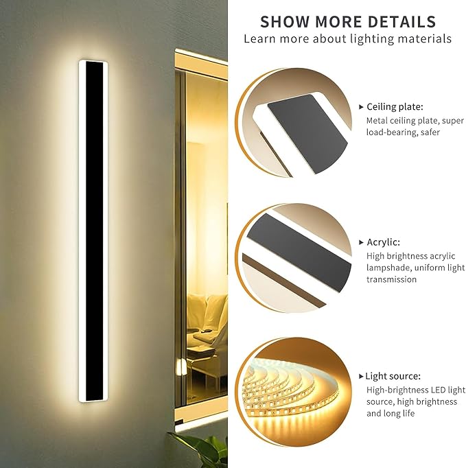 Mikeru Modern Wall Light, Dimmable Outdoor Sconce 31.4in Black Exterior Light with Remote Control IP65 Waterproof Anti-Rust Linear Long Porch Light