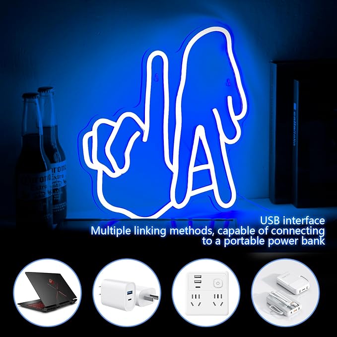 LA Baseball Neon Sign Dimmable Los Angeles Blue Gesture Neon Sign Baseball Team Neon Lights for Man Cave Garage Bar Party Dorm Game Room Wall Decor for Baseball Fans