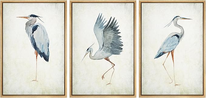 MUDECOR Framed Canvas Print Wall Art Heron Bird Wild Animal Prints Minimalist Modern Art Boho Relax Cozy Decor for Bedroom - 24"x36"x3 Natural