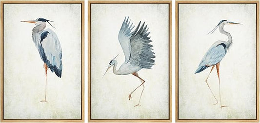 MUDECOR Framed Canvas Print Wall Art Heron Bird Wild Animal Prints Minimalist Modern Art Boho Relax Cozy Decor for Bedroom - 24"x36"x3 Natural