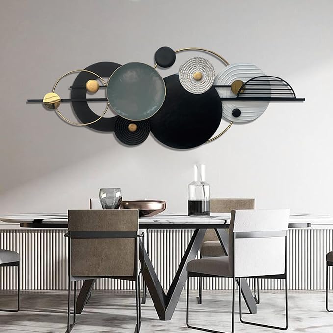 Metal Wall Art Modern Geometry Wall Decor 59"L X22" W Large Black Abstract Wall Sculptures,Wall Decor for Living Room, Office, Home, Bedroom, Kitchen, Bathroom Wall Décor