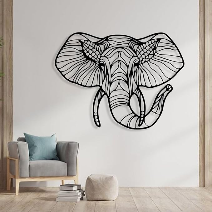 Cadeali Elephant Metal Wall Art, Animal Head Decor, Large Modern Wildlife Lover Gift, Art for Living Room (Silver, 47''x35'' | 120x90 cm)