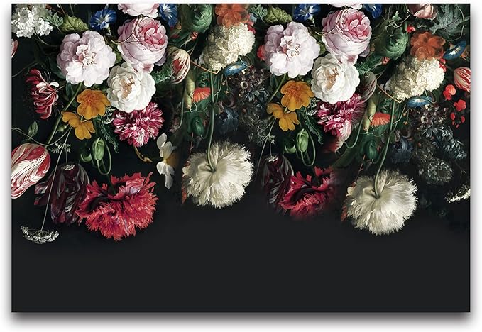 Cliouar-Flower Rose Tropical Plants Black Wallpaper Mural Bedroom Living Room Decor 158" x 110" (Not Self-Adhesive)