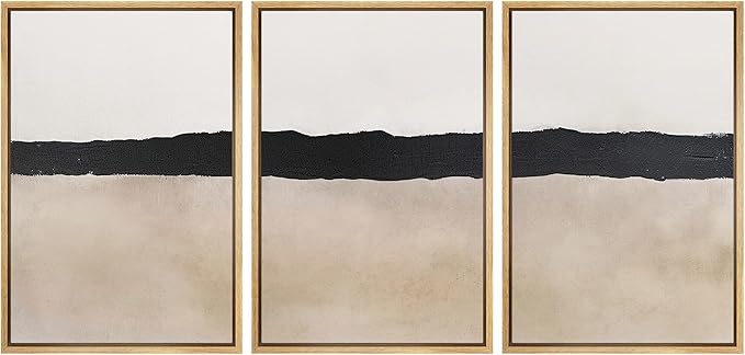 MUDECOR Framed Wall Art Print Set Minimalist Abstract Black Horizontal Brushstroke Illustrations Modern Art Boho Decorative Colorful Chic for Living Room, Bedroom, Office - 16"x24"x3 Natural