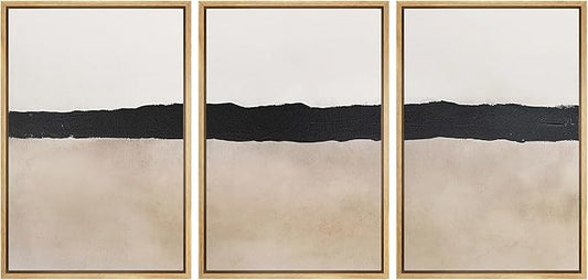 MUDECOR Framed Wall Art Print Set Minimalist Abstract Black Horizontal Brushstroke Illustrations Modern Art Boho Decorative Colorful Chic for Living Room, Bedroom, Office - 16"x24"x3 Natural