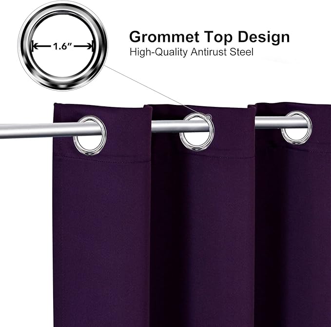 ChrisDowa Blackout Curtains 120 Inches Long for Living Room, Grommet Thermal Insulated Room Darkening Curtains for Bedroom (1 Panel Set, Royal Purple, 52W x 120L)