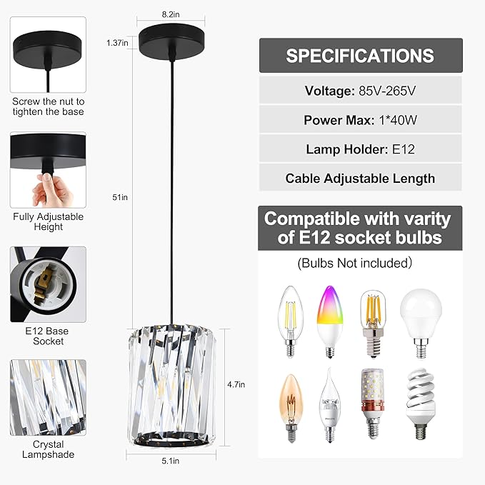 3 Pack Black Pendant Lights Kitchen Island, Kitchen Island Dining Room Light Pendant Lighting Fixtures High end Crystal Chandelier Over Island Table Modern Hanging Light for Bar Dining Room