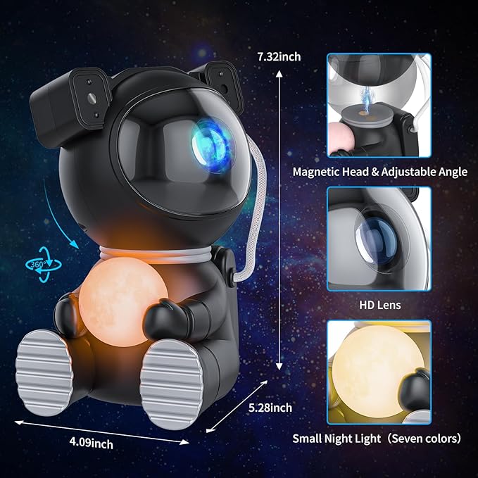 Astronaut Galaxy Projector, Star Projector with Timer and Remote, Night Light with Moon Lamp, LED Nebula Lamp for Kids Adults, Room Decor Gift (Black)