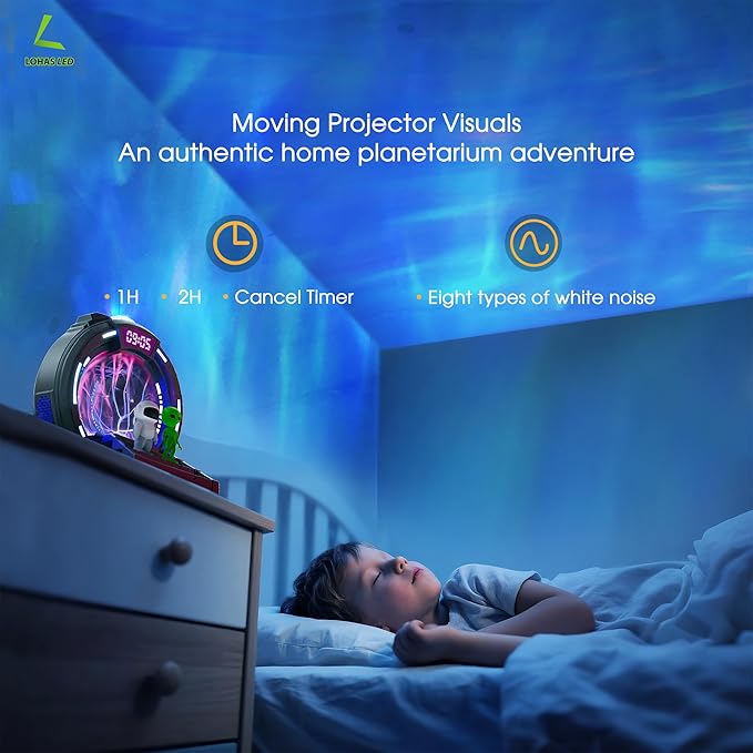 L LOHAS LED Galaxy Projector Night Light, Space Portal Night Light with Static Electricity Ball with Stargate, White Noise Sound Machine, Bluetooth Music, Clock/Timing Globe Lamp for Bedroom