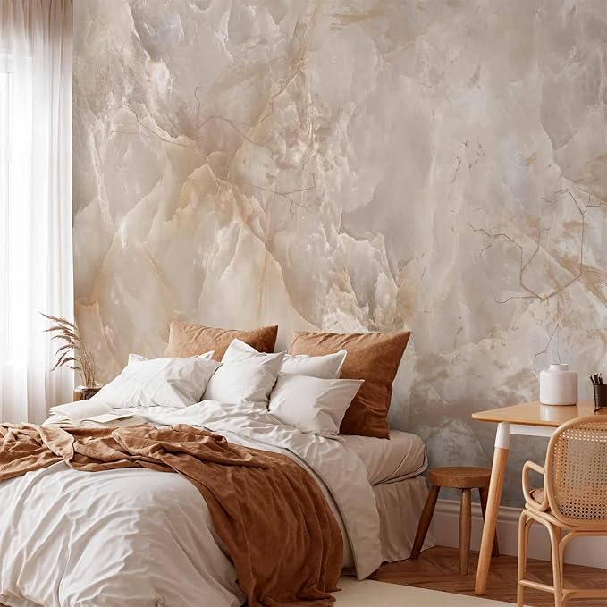 artgeist Wall Mural Stone Wall 154x110 in - Peel and Stick Self-Adhesive Wallpaper Removable Large Sticker Foil Wall Decor Print Picture Design Marble Like Abstract 3D Effect Beige f-C-0458-a-a