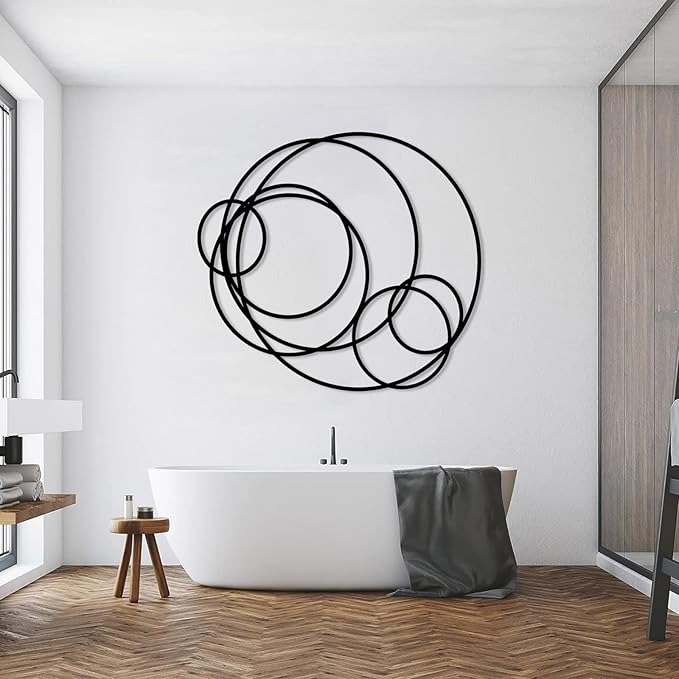 Metal Circles Wall Art, Geometric Circles Metal Wall Art, Modern Circular Wall Decor, Round Metal Wall Hanging, Minimalist Wall Decor, Abstract Metal Wall Sculpture, Wall Metal Art for Living Room (28"x31"|72x80cm, Gold)