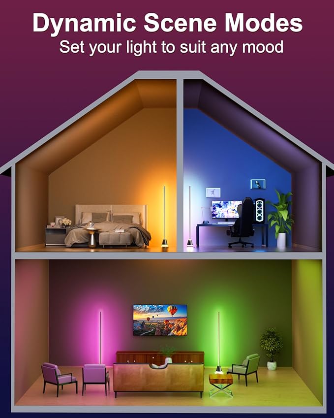Keepsmile Smart RGB LED Corner Floor Lamp,172 LEDs Bright Standing Lamps for Living Room with APP and Remote,Modern Floor Lamp with Music Sync and 16 Million Colors, Ambient Lighting for Bedroom
