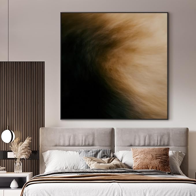 46"x46" XL Framed Wall Art - Dark Abstract Black and Brown Gradient Modern Painting Minimalist Foggy Forest Tranquil (Frame Assembly Required)