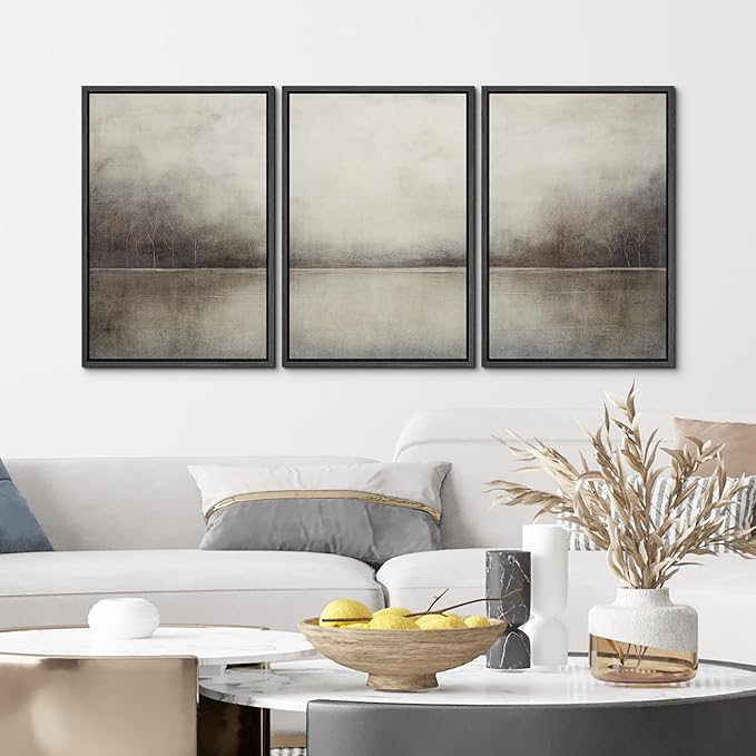 MUDECOR Framed Canvas Print Wall Art Set Abstract Landscape Nature Wilderness Illustration Modern Art Decorative Realism Rustic Vintage for Bedroom - 24"x36"x3 Black