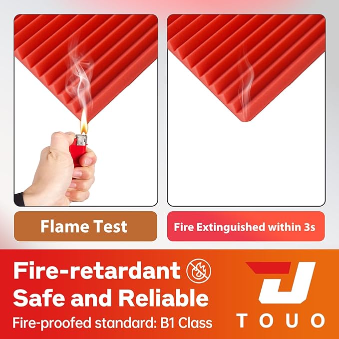 12 Pack Acoustic Panels – Sound Proof Foam Panels for Wall 12"x12"x2", Flame Retardant Wedge Acoustic Foam, High-Density Sound Absorbing Panels for Home Studio(Red, 2" Thick 12 Pack)