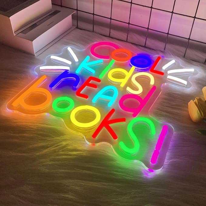 Cool Kids Read Books Neon Sign Reading Led Neon Light for Reading Room Library Reading Corner Light Up Sign for Wall Decor with Dimmable Switches Library Classroom Book Club