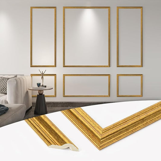 Art3d Pre-Cut Wall Molding Set of 6 pcs, Ready-to-Assemble Wainscoting Panels for Interior Wall Décor Living Room Bedroom Accent Wall - Installed with Glue, 3 Top 3 Bottom, Antique Gold