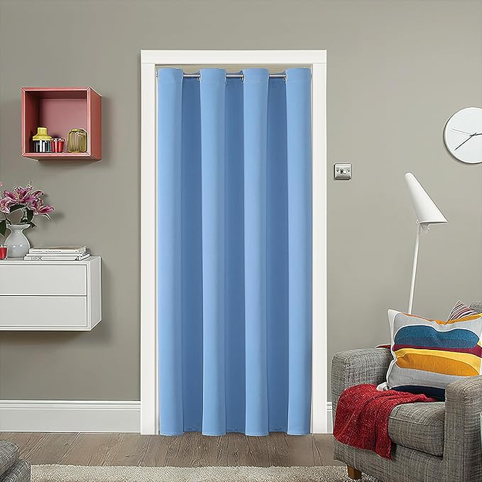 ChrisDowa Blackout Door Curtains for Doorway Privacy, Grommet Closet Curtains for Bedroom Closet Door, Thermal Insulated Temporary Doorway Cover Room Divider Drapes (1 Panel, Sky Blue, 42 x 80 Inch)