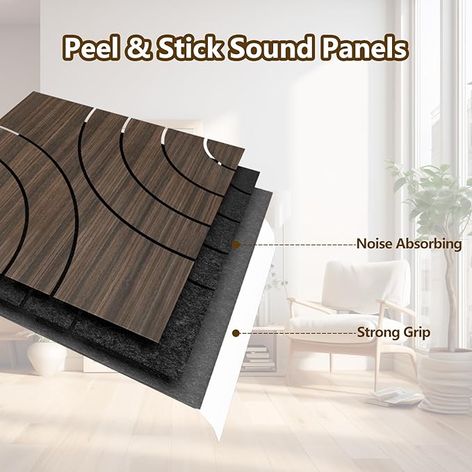 4 Packs Acoustic Wall Panels - Self-Adhesive 3D Wood Slat Wall Panel- Peel and Stick Sound Absorbing Panels for Noise Reducing - Feature Wall Decor for Home & Office