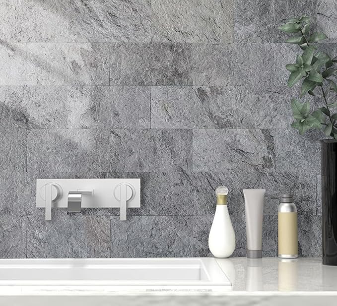 AULIGET 2-Piece Dark Slate Peel and Stick Backsplash Wall Tiles, 6" x 12" PVC Faux Stone Stick on Tiles for Backsplash Kitchen, Bathroom, Laundry Room, Camper, Fireplace