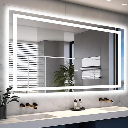 60"x36" LED Mirror for Bathroom, Front and Backlit, Anti-Fog Bathroom Mirror with Lights, Stepless Dimmable Lighted Mirror, 3 Colors Smart Mirror (Horizontal/Vertical)