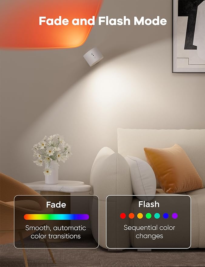 Joyzy 2 Pack Wall Light Battery Operated Rechargeable RGB Picture Lights for Wall Led Colorful Wall Lighting for Bedroom, Remote Touch Control Wall Mounted Wall Sconce Lamps Magnetic