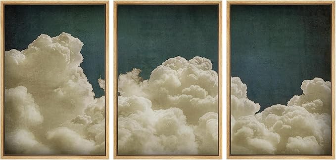 MUDECOR Framed Wall Art Print Set Vintage Cloudscape Dreamy Cotton Clouds Illustrations Modern Art Decorative Colorful Chic for Living Room, Bedroom, Office - 16"x24"x3 Natural