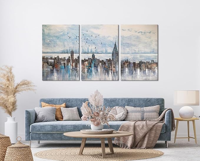 MAMAGO Large City Landscape Wall Deocr Color New York Canvas Print Poster for Living Room Bedroom Office Artwork Framed Easy to Hang-24x36 inch x3pcs