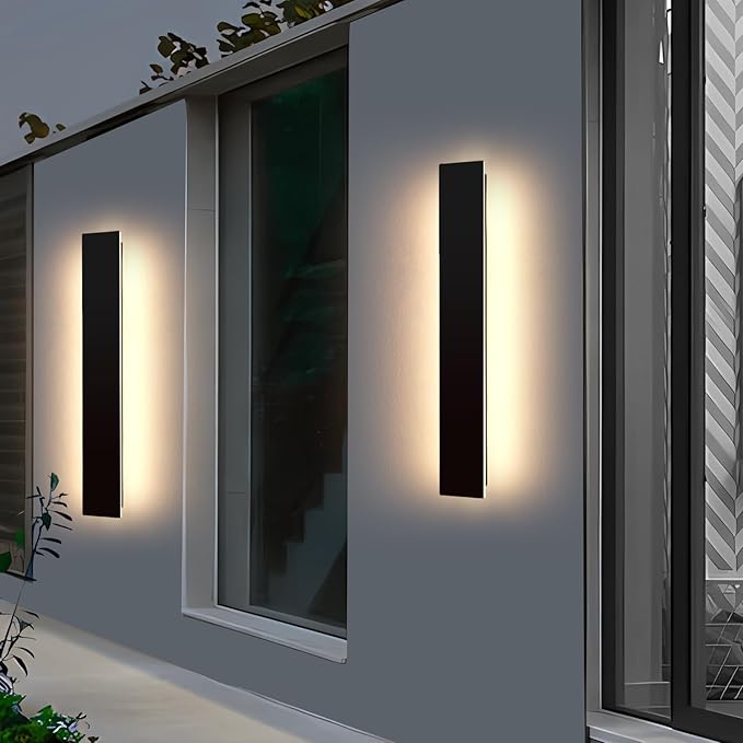 Mikeru Upgraded 2 Pack 23.6" Long & 4.3" Wide LED Wall Sconce, 10%-100% Dimming + 3000K-6000K Adjustable, IP65 Waterproof Outdoor Light Fixtures Cover US Junction Box for Porch, Garage, Basement