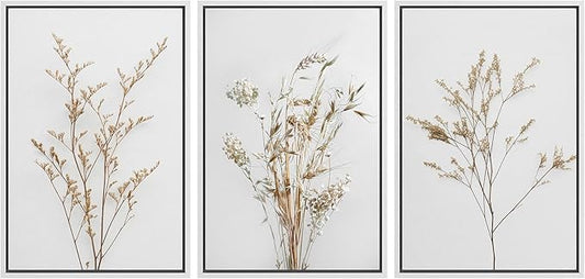 MUDECOR Framed Canvas Print Wall Art Wildflower Floral Botanical Prints Minimalist Wall Art Modern Farmhouse for Bedroom - 16"x24"x3 White