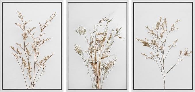 MUDECOR Framed Canvas Print Wall Art Wildflower Floral Botanical Prints Minimalist Wall Art Modern Farmhouse for Bedroom - 24"x36"x3 White