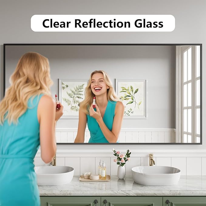 Koonmi Bathroom Mirror 36x71 Bathroom Wall-Mounted Mirrors, Modern Vanity Mirror for Bedroom, Living Room, Aluminum Alloy Frame Allow to Hang Horizontally or Vertically