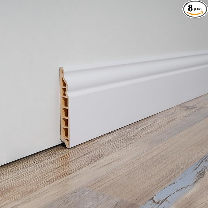 Art3d Wall Baseboard Molding Trim 8-Pack of 56 x 3.2 in., High Impact Polystyrene Skirting Board - Installed with Glue - White