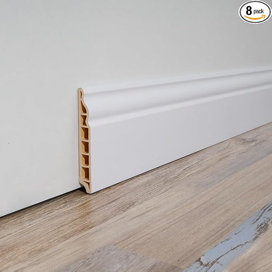 Art3d Wall Baseboard Molding Trim 8-Pack of 56 x 3.2 in., High Impact Polystyrene Skirting Board - Installed with Glue - White