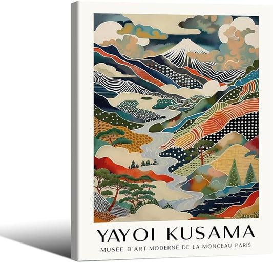 Japanese Canvas Wall Art Ya.yoi Kus.ama Mount Fuji Posters Asian Landscape Pictures Prints Modern Nature Mountain Artwork for Bathroom Living Room Bedroom Office Home Decor 11x14 inch Framed