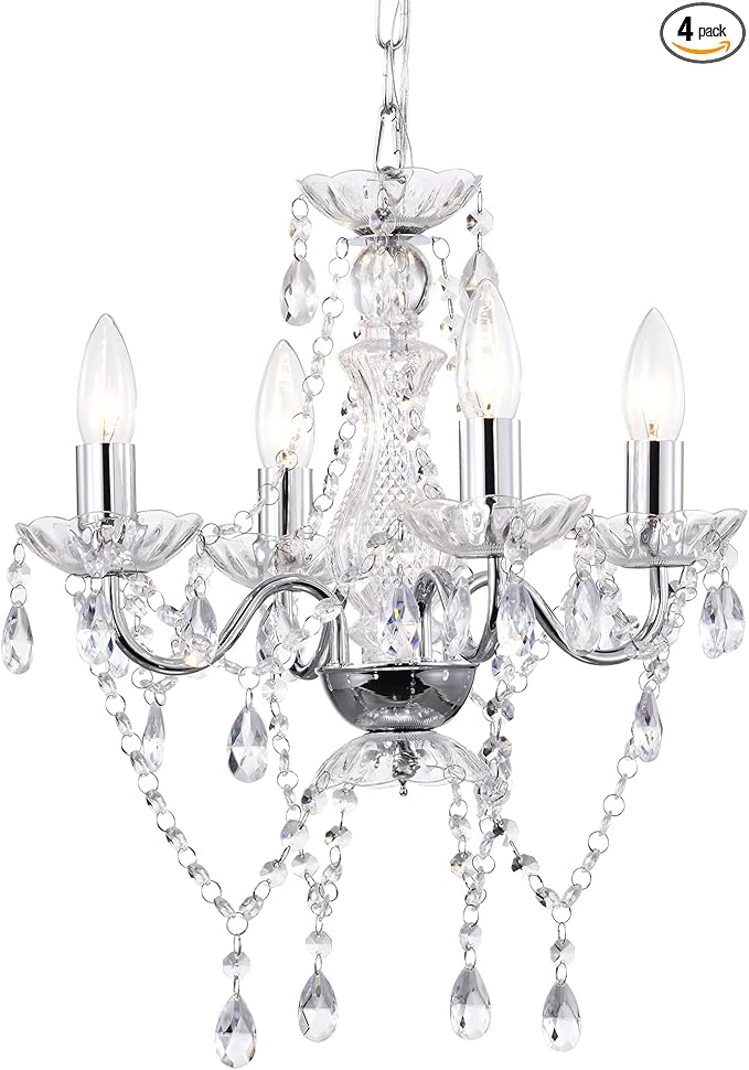 LaLuLa Chrome Chandelier Modern Mini Acrylic Crystal Chandelier Lighting 4 Light Candle Style Chandeliers for Dining Room