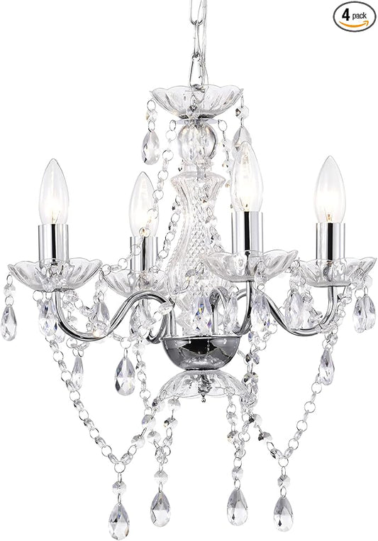 LaLuLa Chrome Chandelier Modern Mini Acrylic Crystal Chandelier Lighting 4 Light Candle Style Chandeliers for Dining Room