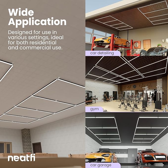 Neatfi LED Garage Ceiling Light, 31,680 Lumens, 6500K, 288W, Ultra-Bright Shop Light for Auto Shops, Car Detailing, Barber Shop, Beauty Salon, Basement, Warehouse, and Gym (4 Panels, Cool White)
