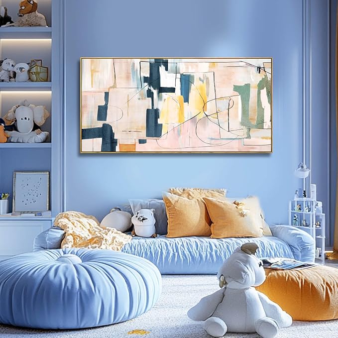 Artexist Large Abstract Canvas Wall Art Pink Painting Yellow Bedroom Decor Navy Art Photo Prints Minimalist Pictures Poster Artwork 20"x40"