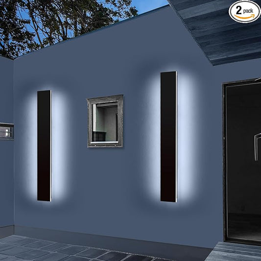 Mikeru Upgraded 2 Pack 39.3" Modern Outdoor Wall Sconce, 4.3" Wide IP65 Waterproof Exterior Light Fixtures Cover US Junction Box, 3000K/4500K/6000K 3-Color Temp LED Porch Lights for Garage, Patio