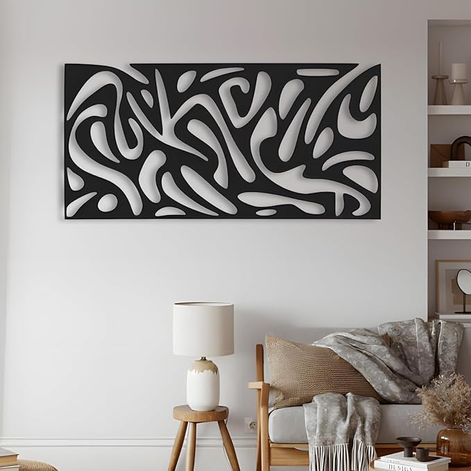 kuestboy Abstract Metal Wall Art, Modern Geometric Sculpture for Wall Decor, Line Art for Living Room, Entryway, Office, Black Steel Gallery Piece for Indoor Home Decor (35" X 18" | 90 X 45cm)