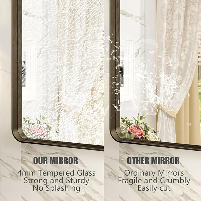 50x40 Inch Bronze Metal Framed Bathrrom Mirror, Brushed Metal Bathroom Vanity Mirrors for Wall, Rounded Corner Bronze Rectangle Mirror for Farmhouse, Bedroom, Anti-Rust (Horizontal/Vertical)