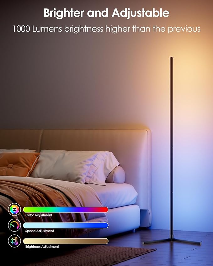 2PCS Corner Floor Lamp, 65" Smart RGB Color Changing LED Floor Lamp with APP and Remote Control, Modern Mood Lighting Corner Lamp with Music Sync, DIY Mode & Timing for Living Room Gaming Room
