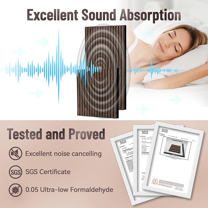 AKK-Stave Acoustic Wood Slat Wall Panels, Foldable Panels 94.5" X 23.6 "X 0.7" 15.5 ft² 3D Fluted Sound Absorbing Panel, for Interior Decoration (Walnut 4#)