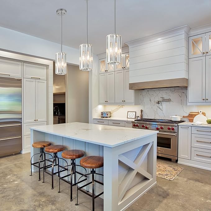 Chrome Pendant Lighting Modern Pendant Light Mini Crystal Chandeliers Adjustable Pendant Light Fixture for Kitchen Island Dinning Room Corridor Bedroom(Chorme 2-Pack)