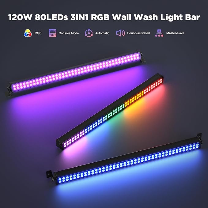 LED Stage Wash Light Bar, 80X2W RGB LED Wall Washer Light, DJ Stage Lights Bar with DMX/Auto/Sound Control Uplights for Events Wedding Disco Party Outdoor Indoor - 8Packs